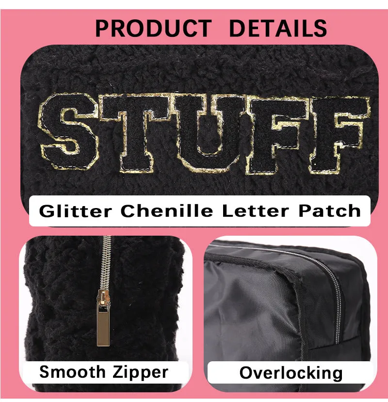 rts: Chenille Letter Cosmetic Bag