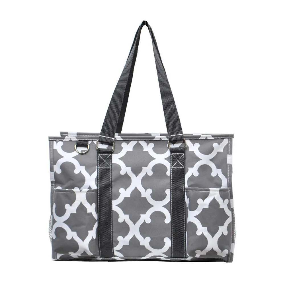 !SALE! Geometric Clover Gray NGIL Zippered Caddy Organizer Tote Bag