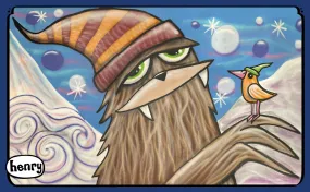 Sasquatch in Stocking Hat with Bird Sticker | Original Art by Seattle Mural Artist Ryan "Henry" Ward