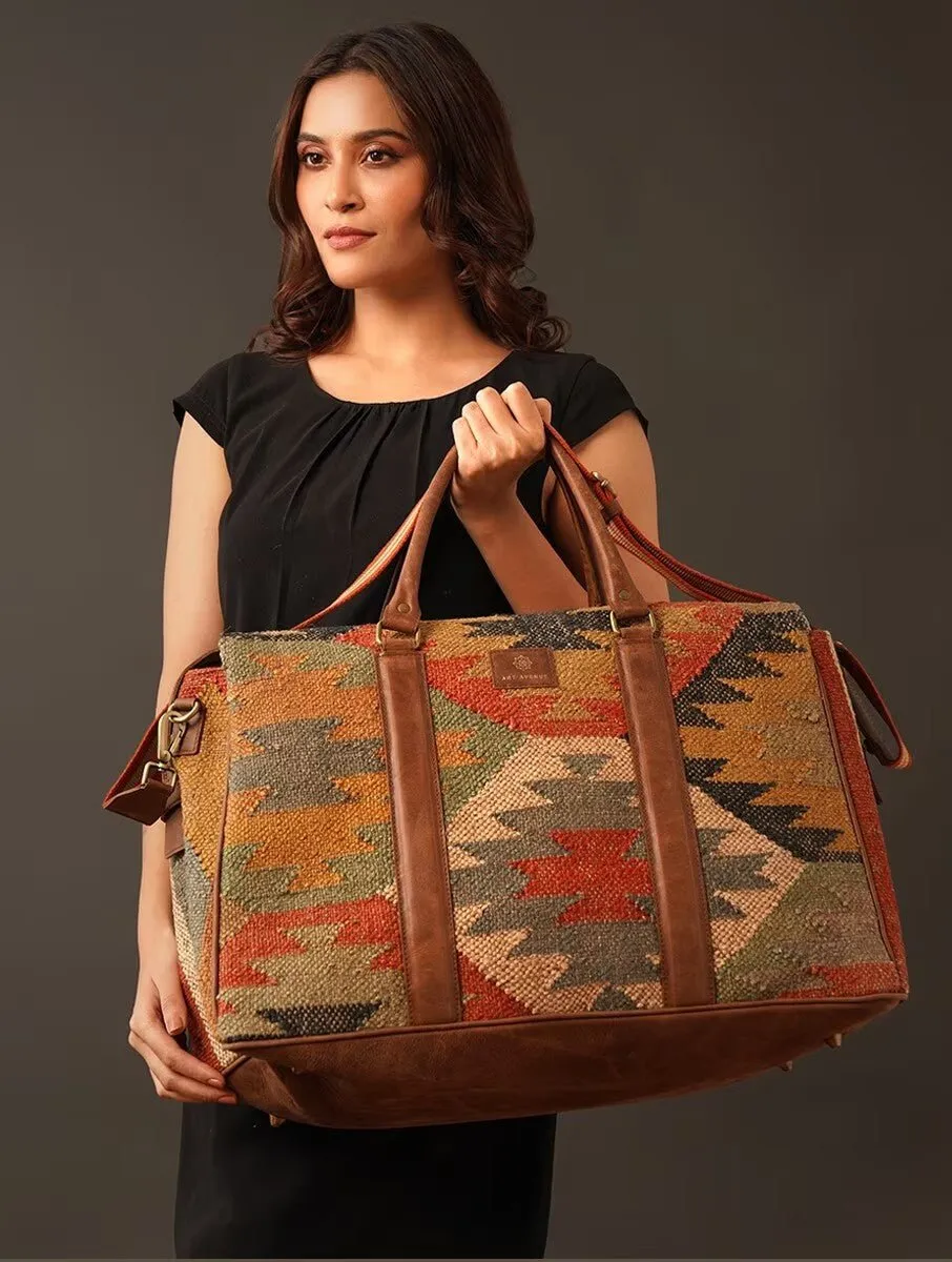 SHARANT - KILIM & LEATHER DUFFLE  BAG