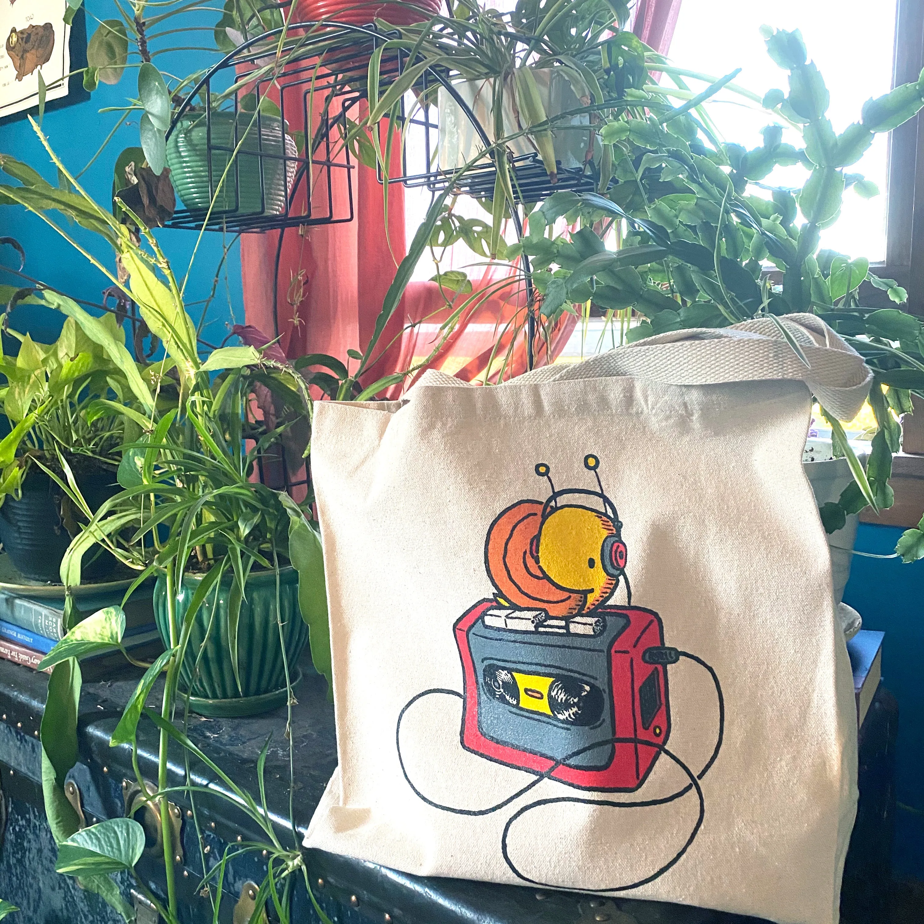 snail walkman tote bag