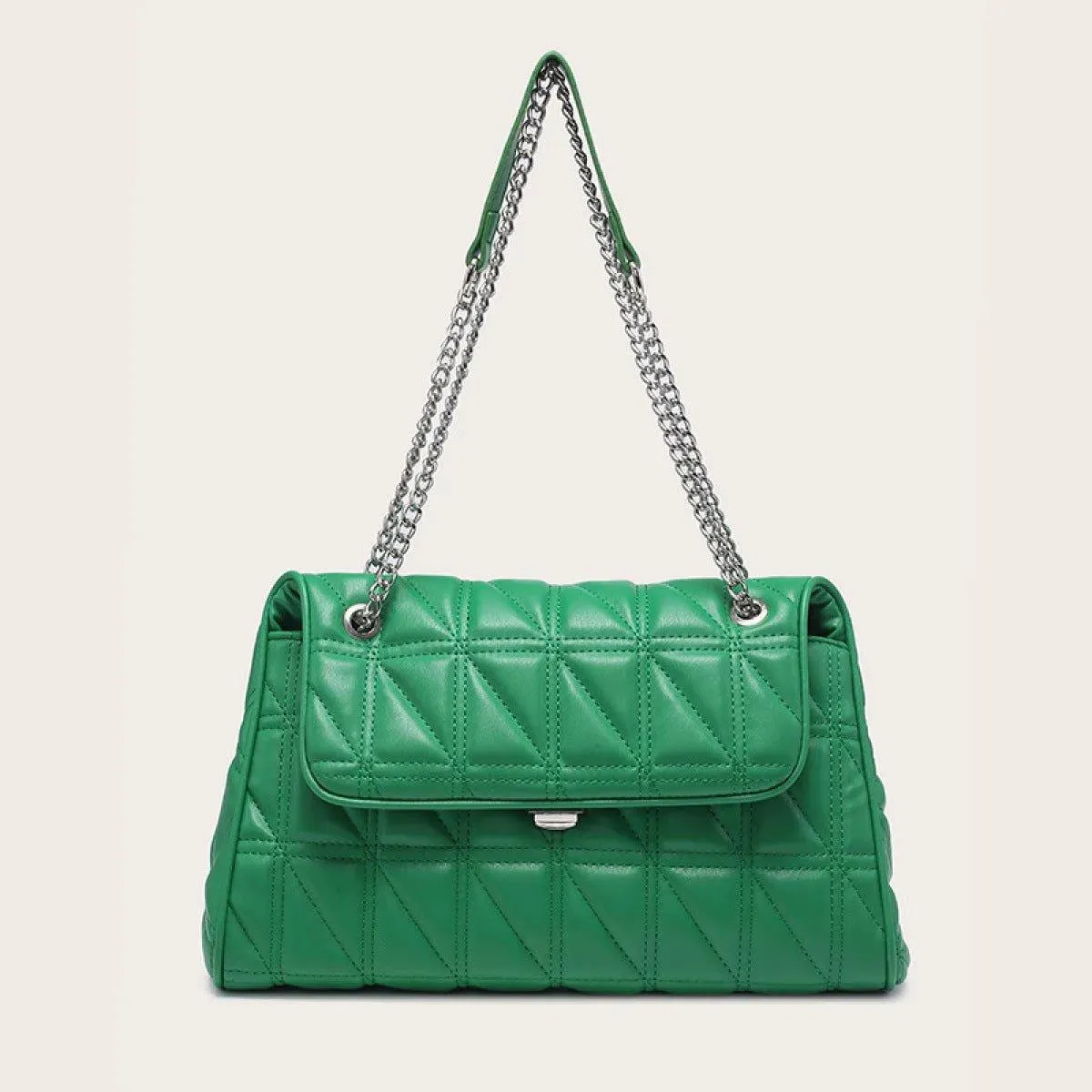 Solid Color Quilted Chain Strap Shoulder Bag