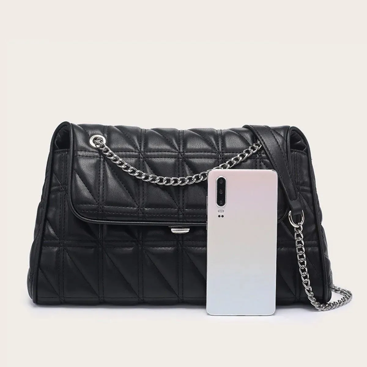 Solid Color Quilted Chain Strap Shoulder Bag