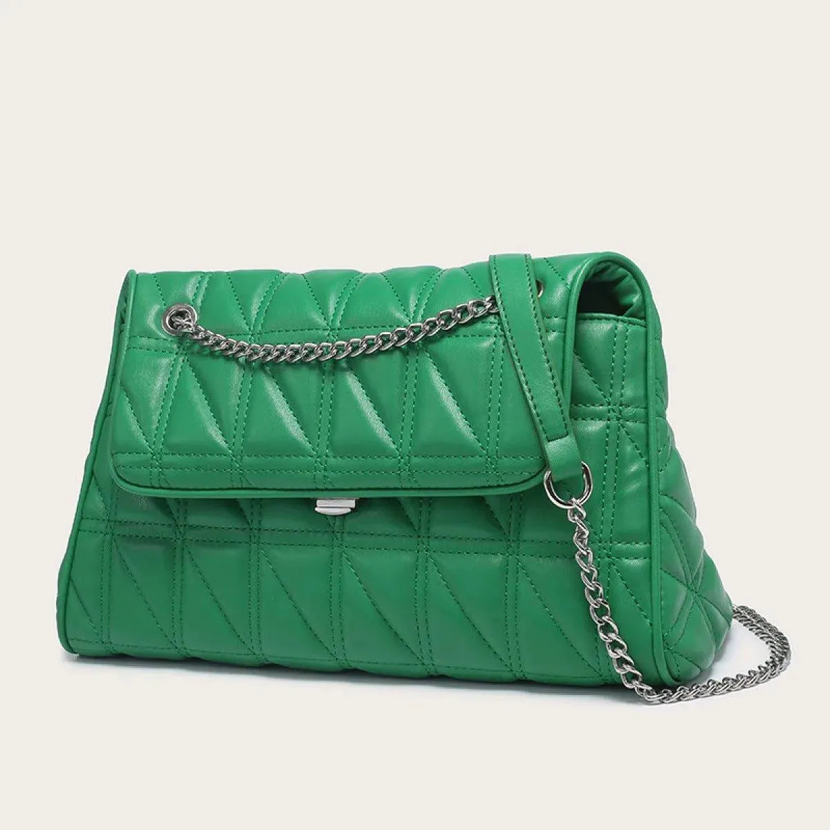 Solid Color Quilted Chain Strap Shoulder Bag