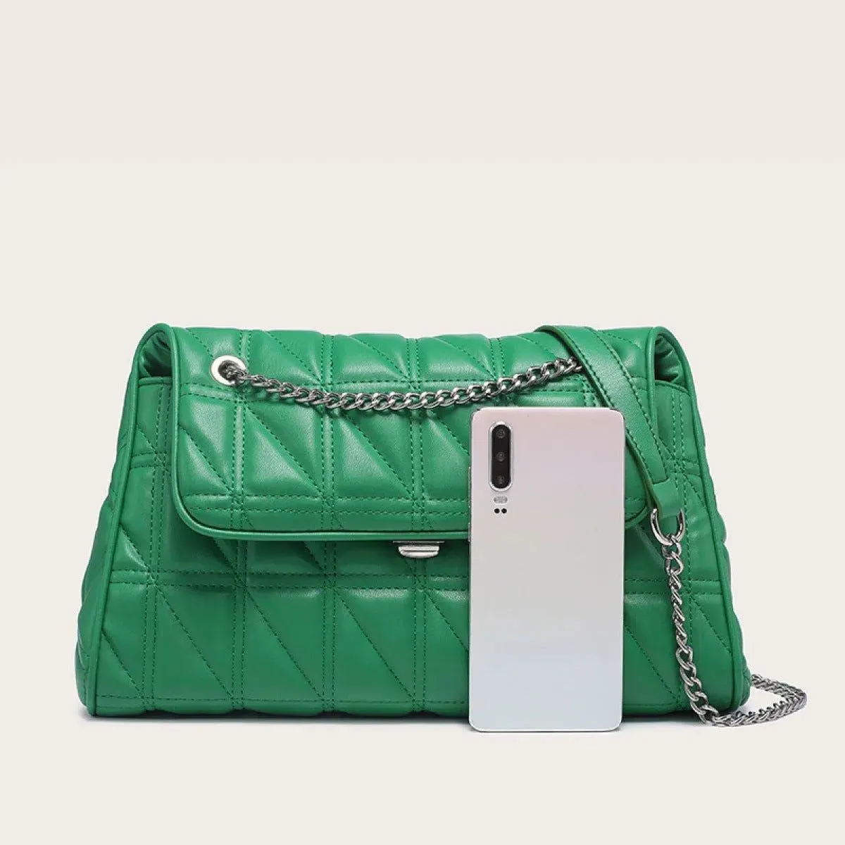 Solid Color Quilted Chain Strap Shoulder Bag