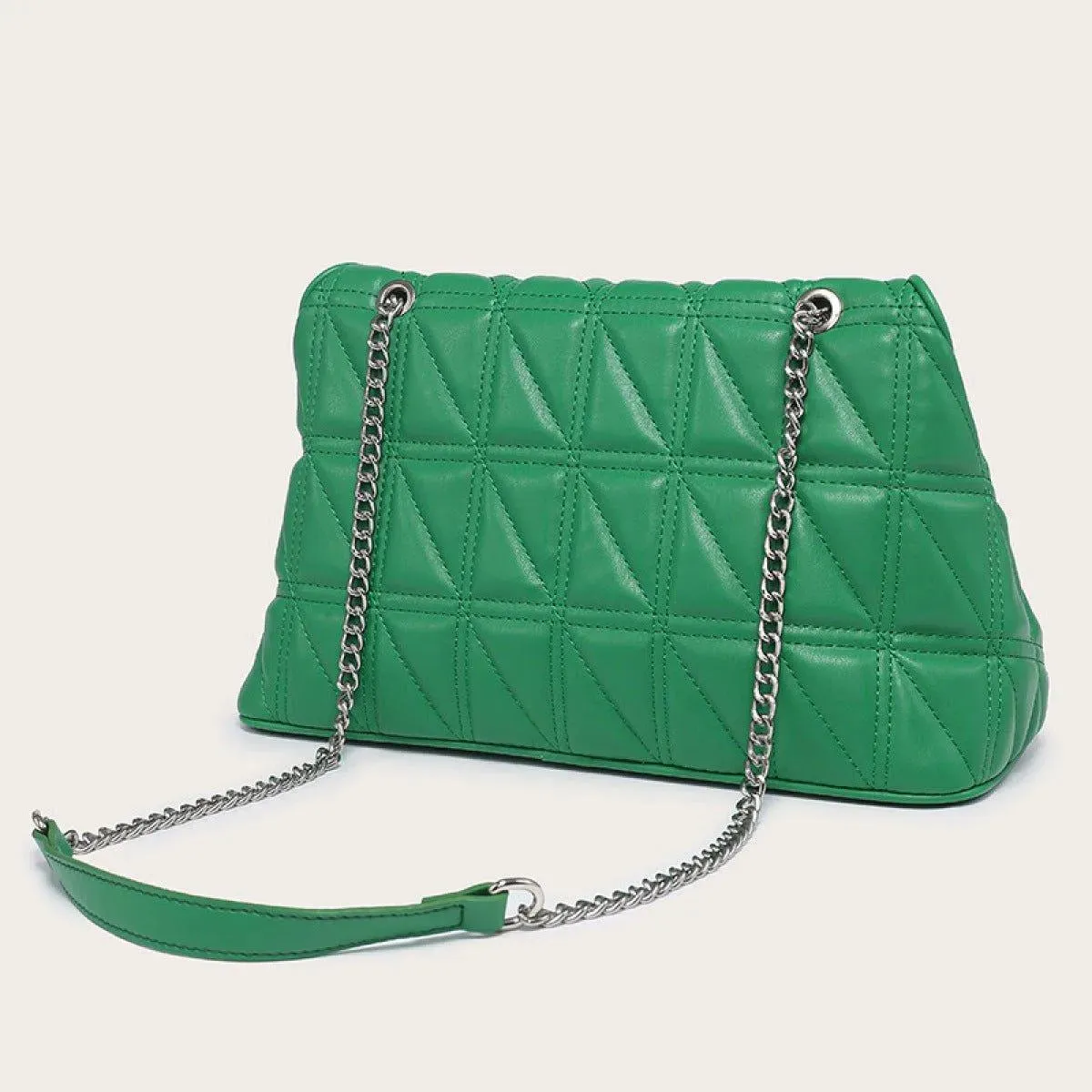 Solid Color Quilted Chain Strap Shoulder Bag