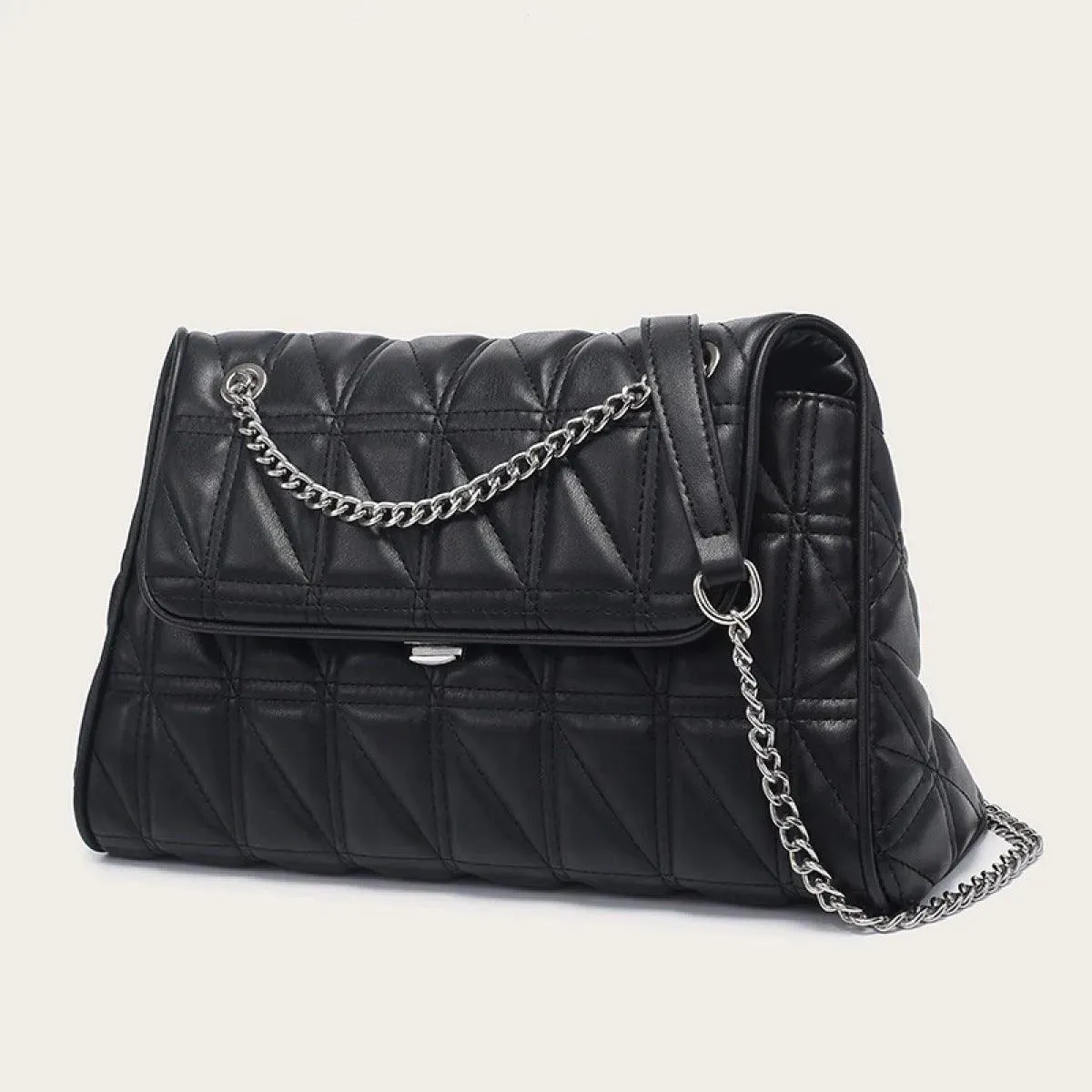 Solid Color Quilted Chain Strap Shoulder Bag