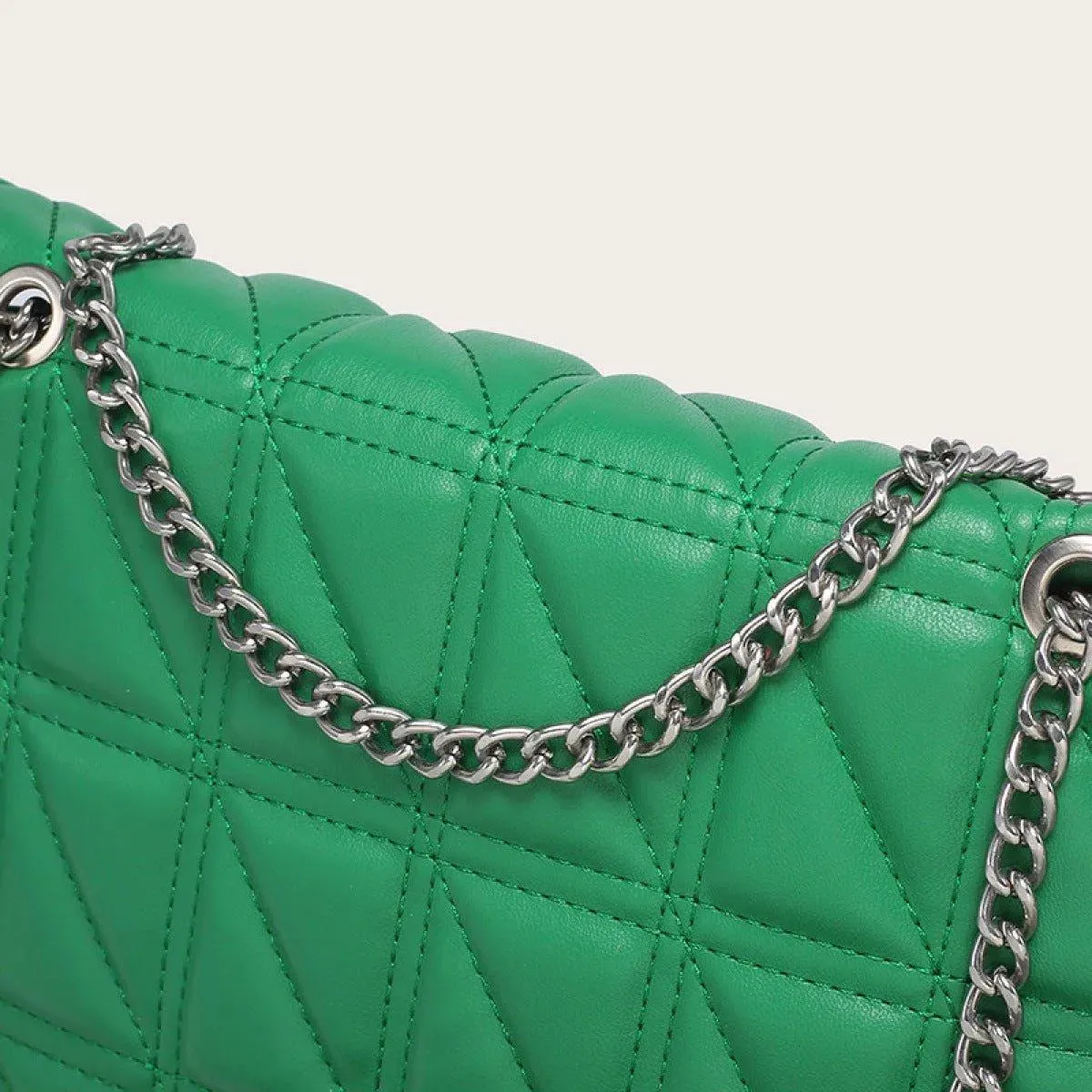 Solid Color Quilted Chain Strap Shoulder Bag