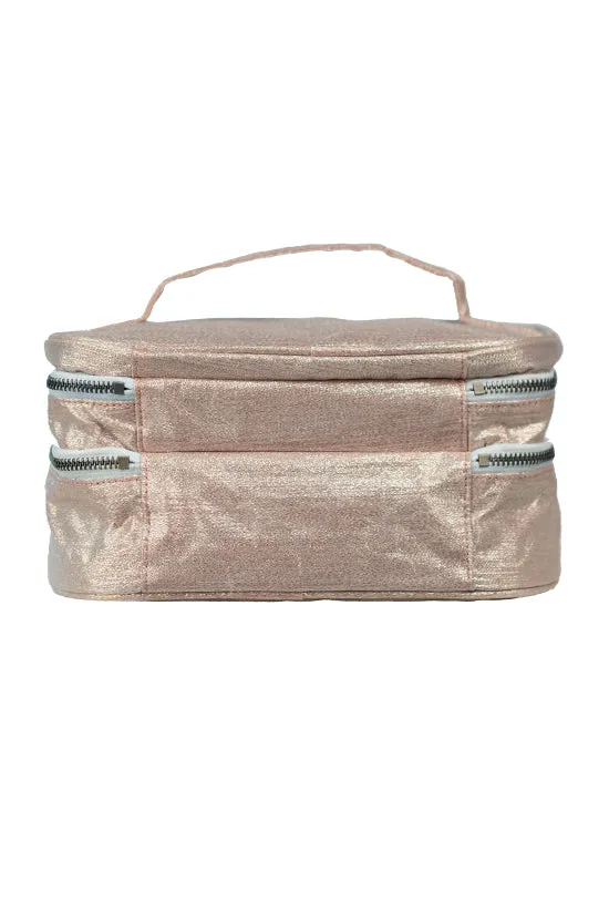 Sparkling Silk in Pink Champagne Rebel Glam & Go Travel Case with White Zipper