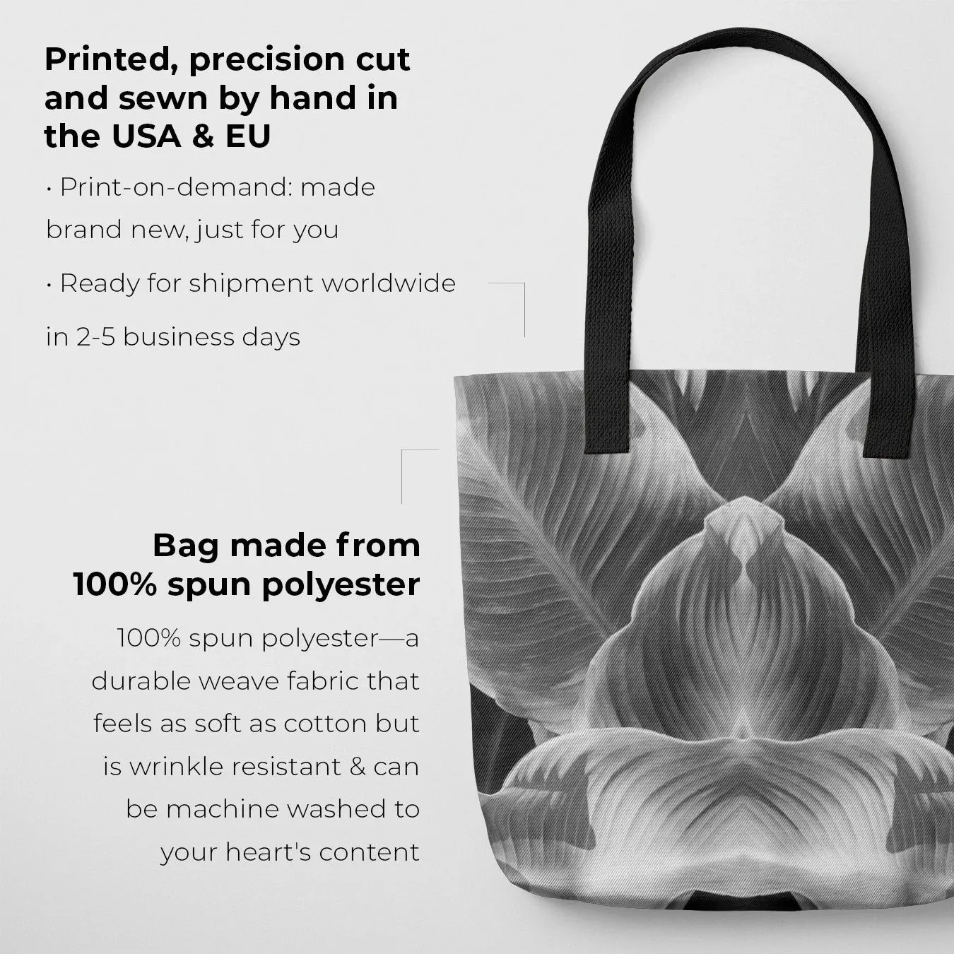 Step By Step - Black and White Botanical Op Art Tote