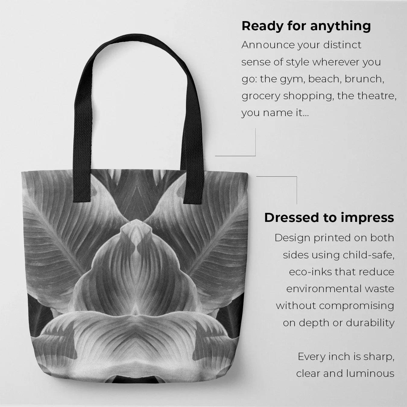 Step By Step - Black and White Botanical Op Art Tote