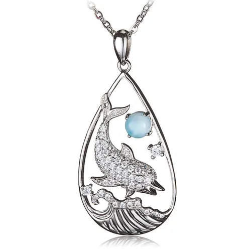 Sterling Silver Diving Dolphin with Larimar Bead Pendant (Chain Sold Separately)