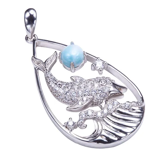 Sterling Silver Diving Dolphin with Larimar Bead Pendant (Chain Sold Separately)