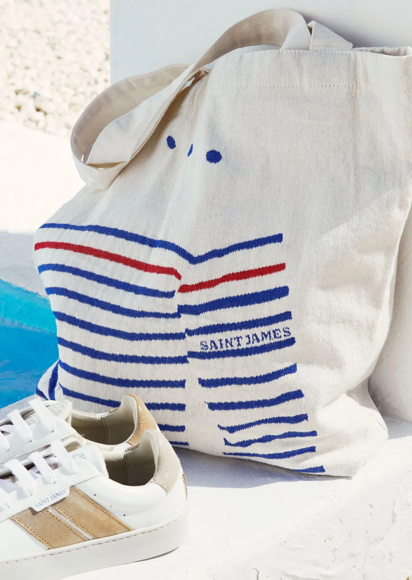 STRIPED TOTE BAG - Tote Bag in Recycled Cotton (ECRU / ROYAL BLUE)