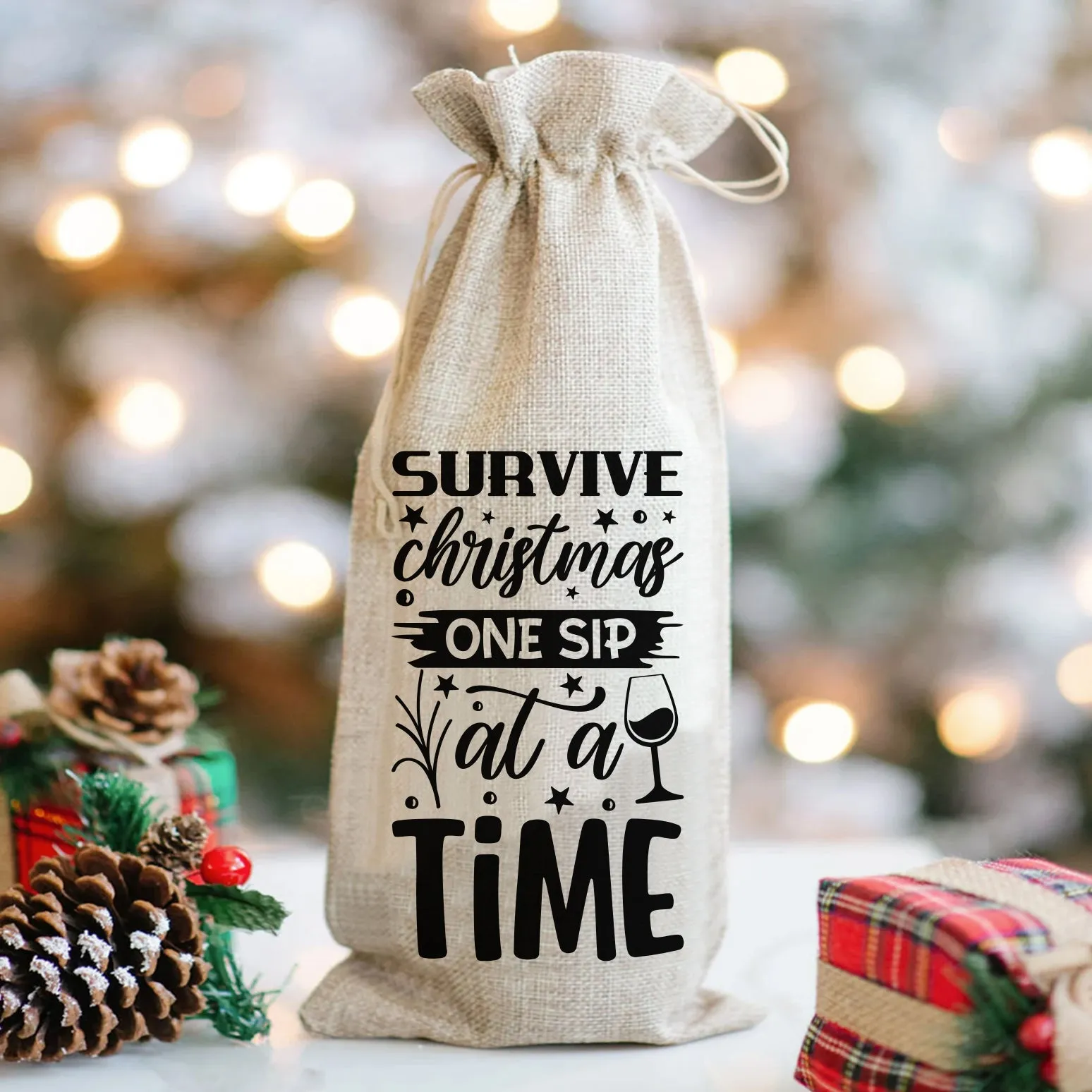 Survive Christmas One Sip At A Time - Wine Bag