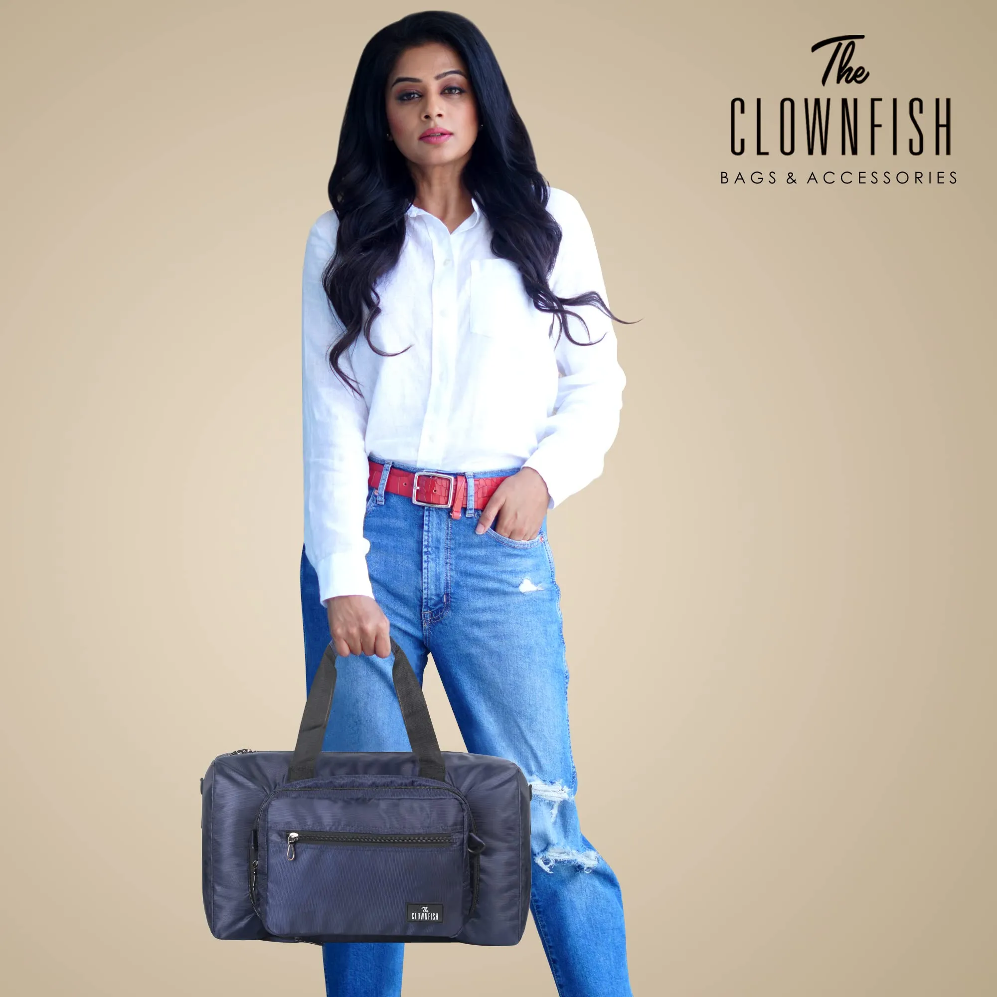 The Clownfish Rebecca Series 25 litres Polyester Convertible Travel Duffle Bag Weekender Bag Crossbody Sling Bag (Navy Blue)