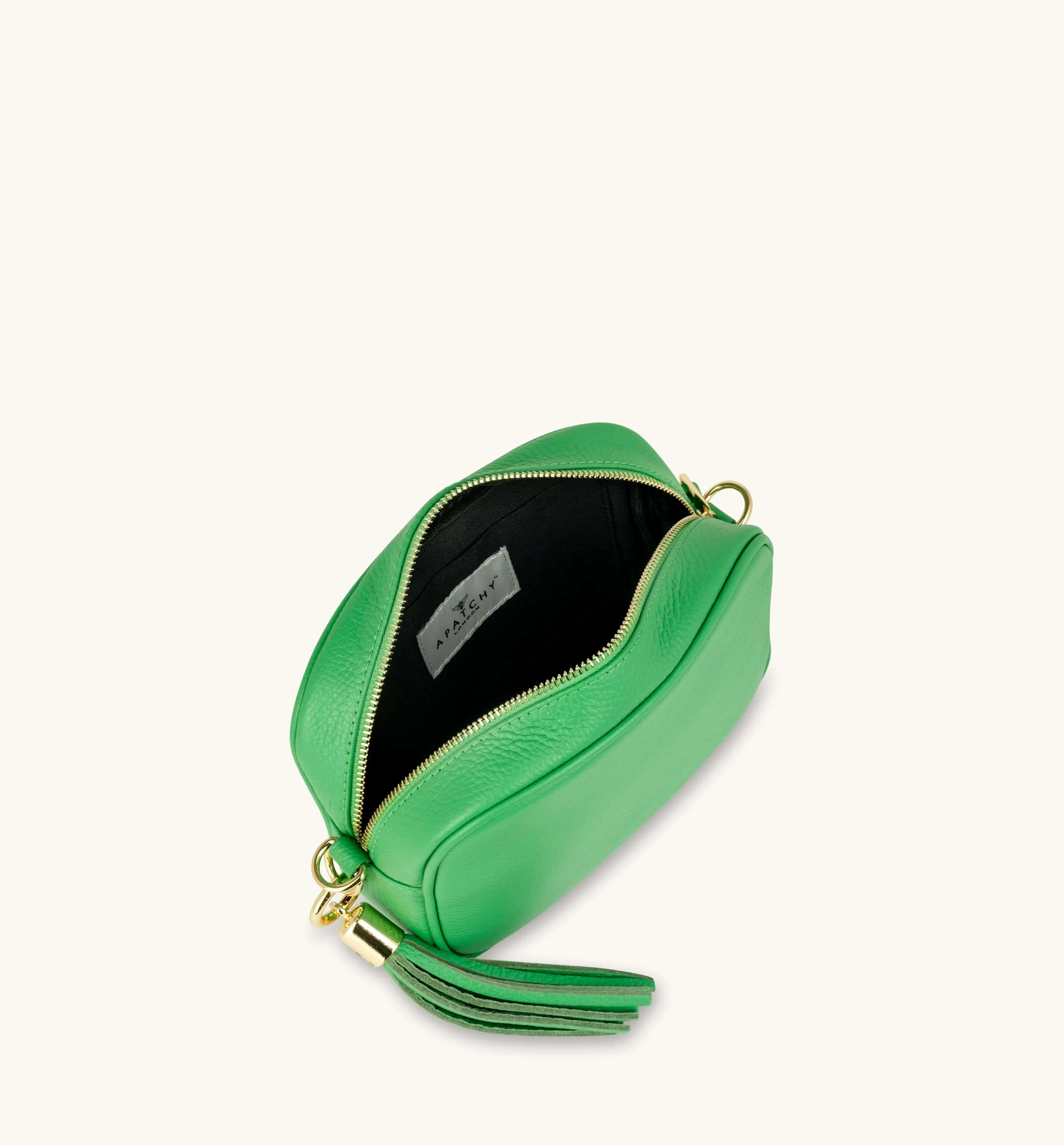 The Tassel Bottega Green Leather Crossbody Bag With Gold Chain Strap