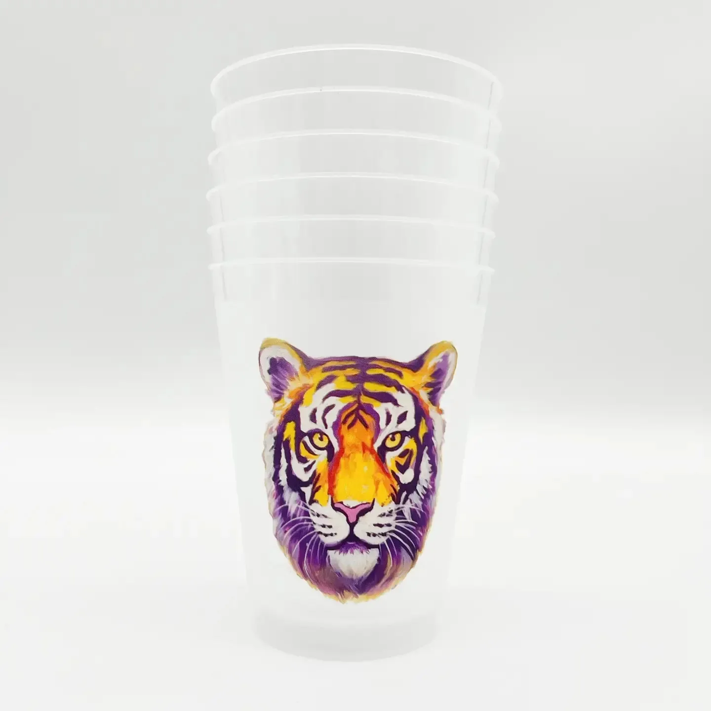 Tiger Head  Purple and Gold Plastic Cup Set