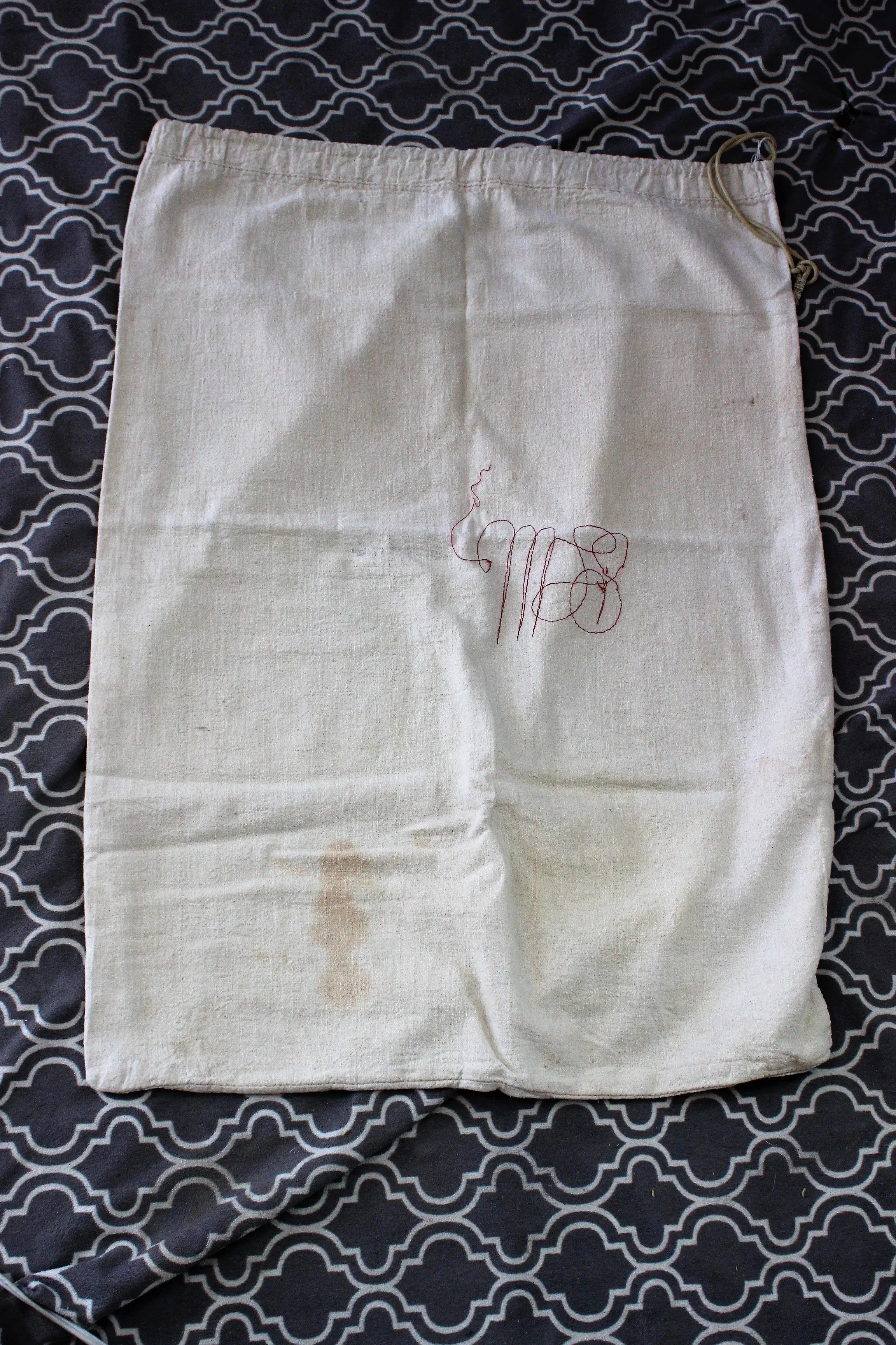 Vintage 1950s Laundry Bag Drawstring Bag Holdall Carryall