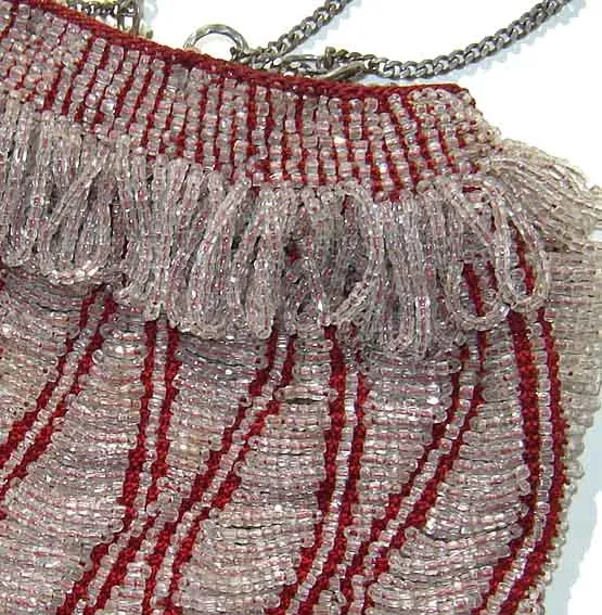 Vintage 20s Flapper Bag Beaded Reticule Red & Crystal Beaded Swag Purse