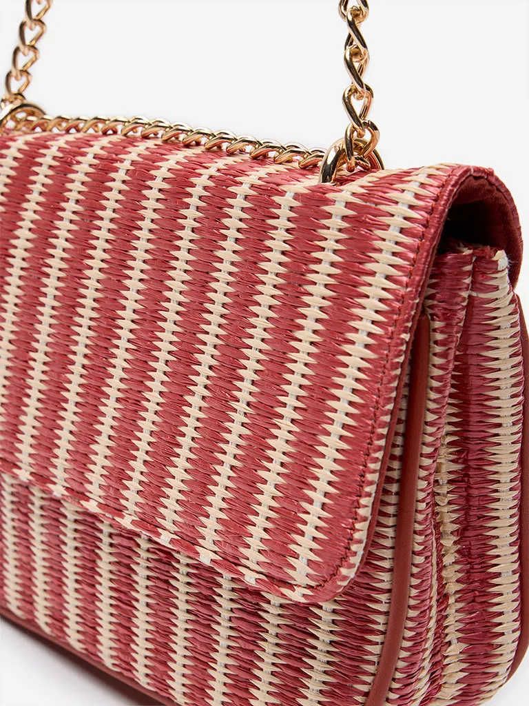 Westside Red & Beige Gold-Chained Sling Bag