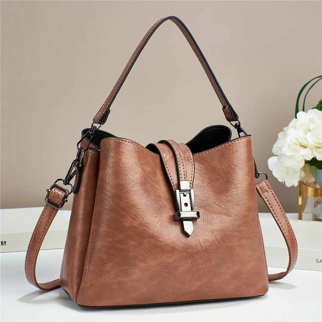 Women's cross-border new trendy retro-feel soft leather large-capacity handbag women's shoulder crossbody bag