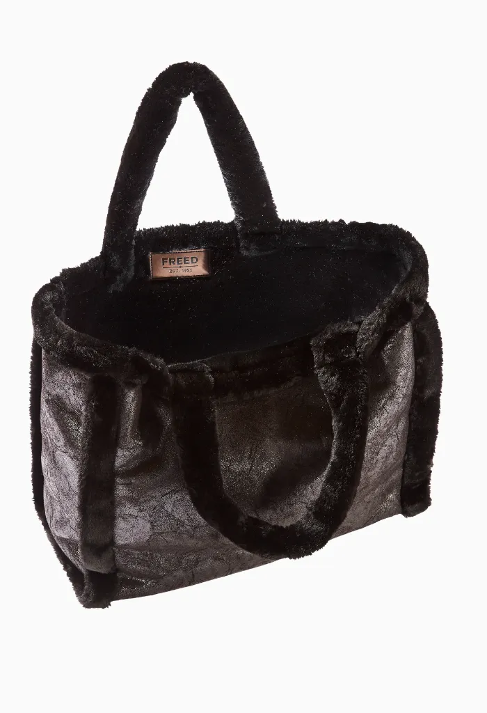 XL TOTE - COAL VEGAN LEATHER & FAUX FUR TOTE