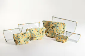 Yellow and Aqua Floral Printed Multi-utility Pouches | Set of 8