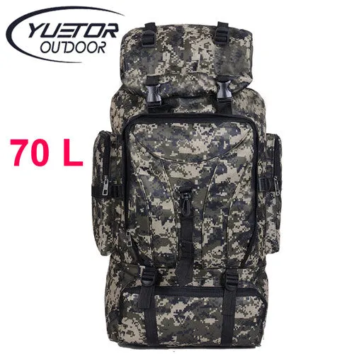 YUETOR 70L Men Camping Waterproof Travel Military Army Bags Outdoor Sport Molle Tactical Rucksacks Camouflage Hiking Backpacks